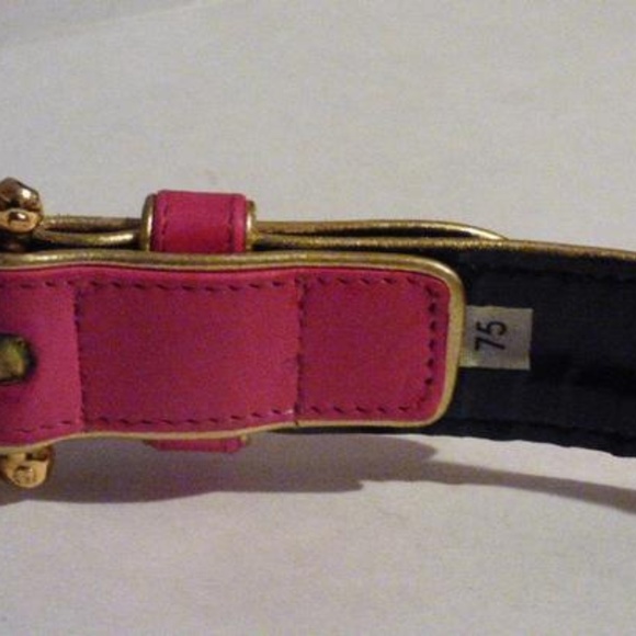 Emanuel Ungaro Hot Pink Leather Gold Piping Belt